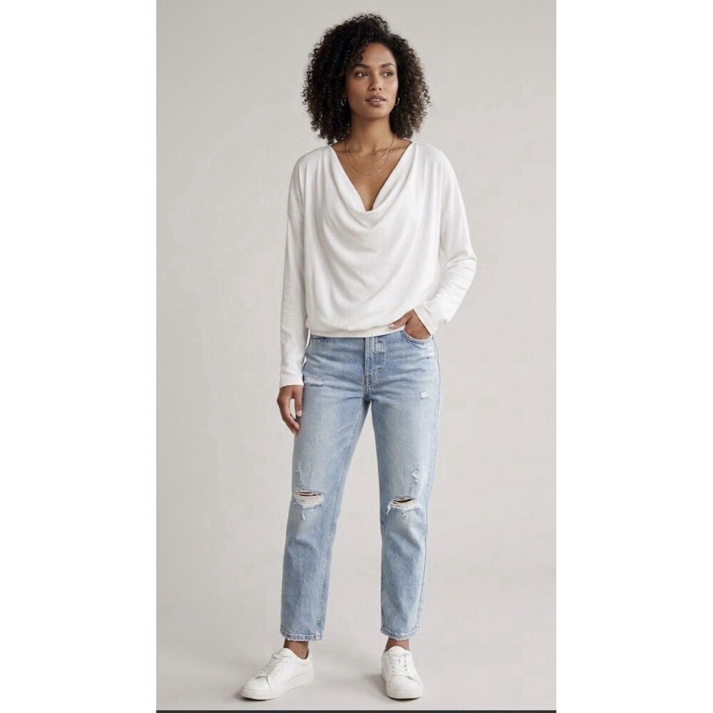 Evereve Paige Draped Rib Top White Size L